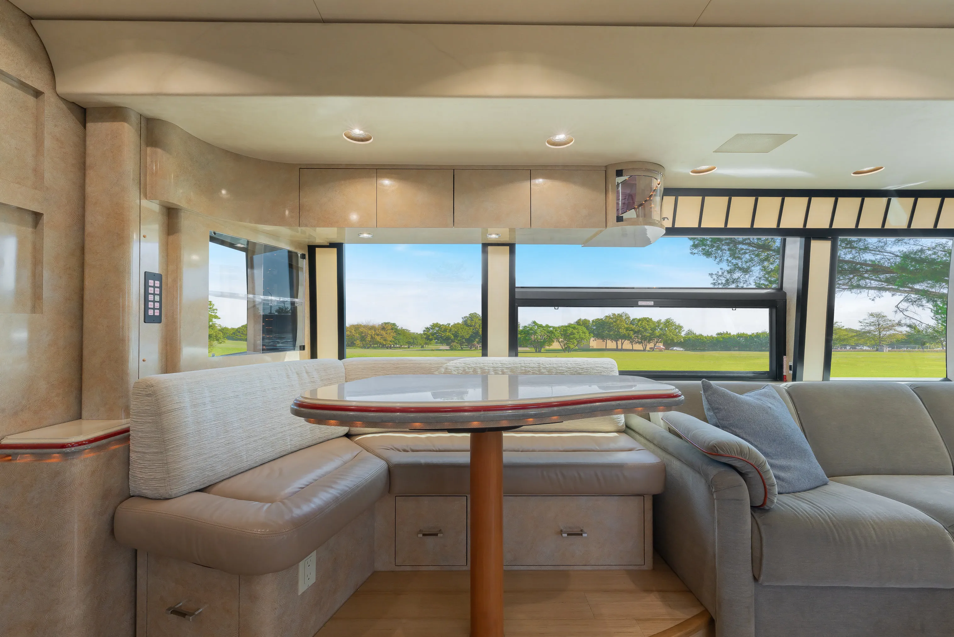 Interior galley countertop and cabinetry in Marathon Coach 1154