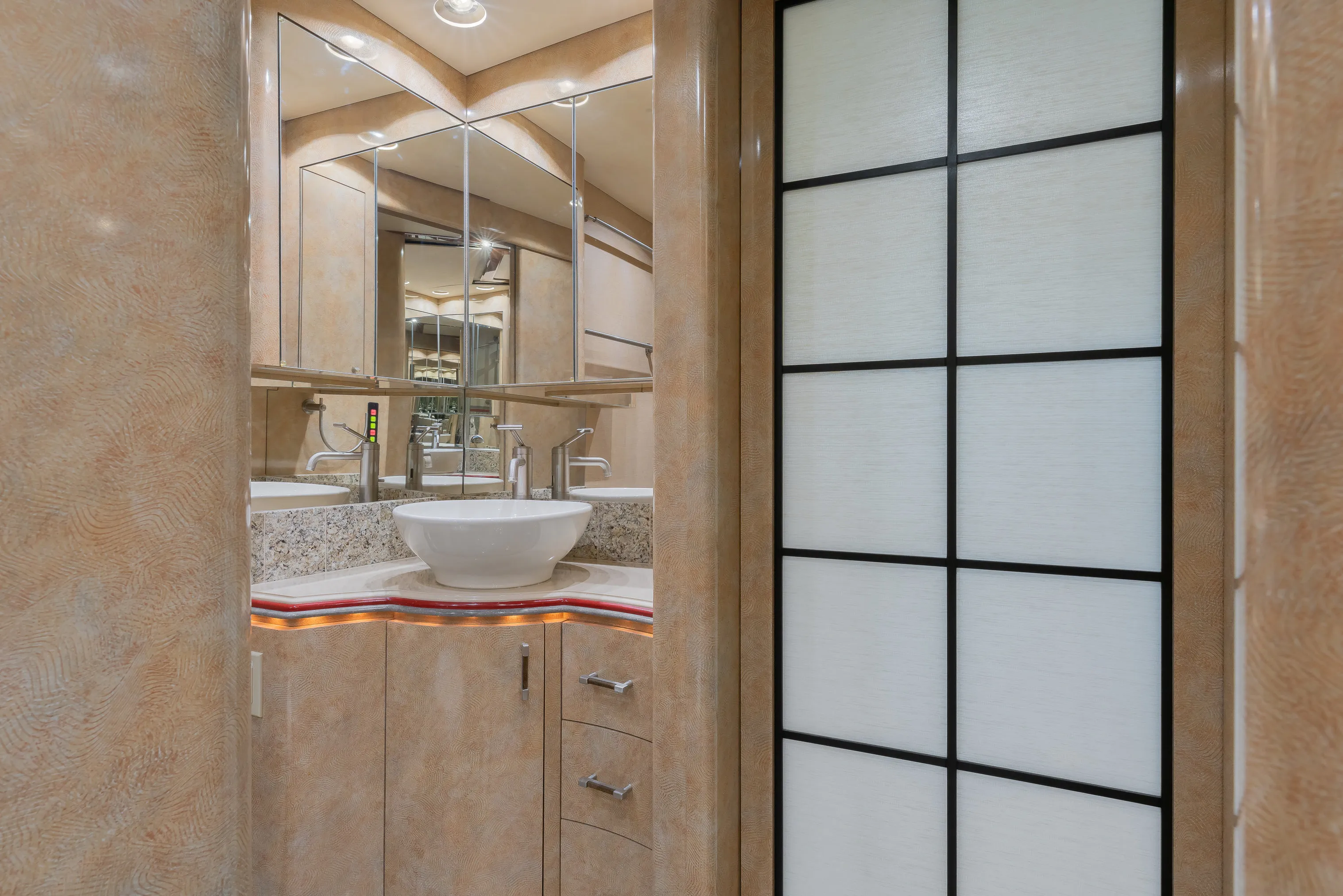 Interior bathroom area of Marathon Coach 1154