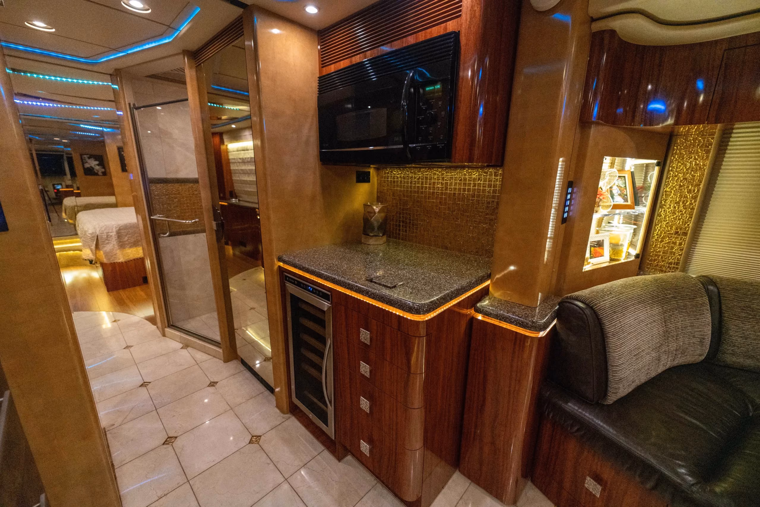 Interior galley kitchen of Marathon Coach 1194