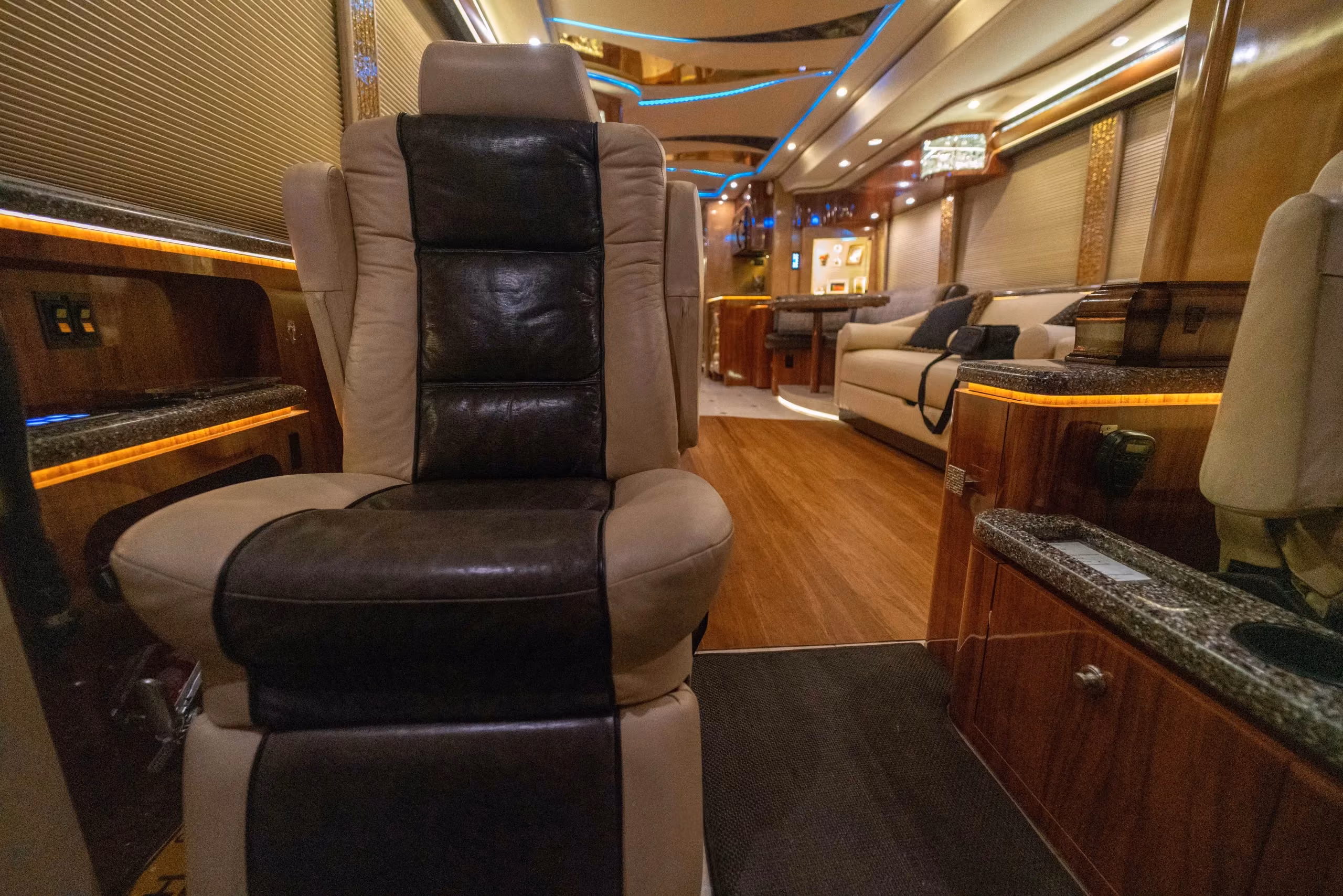 Interior hardware and trim detail in Marathon Coach 1194