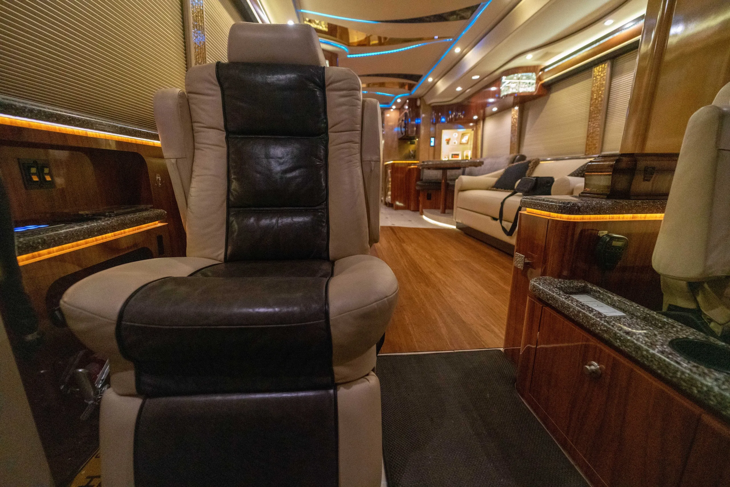 Interior hardware and trim detail in Marathon Coach 1194