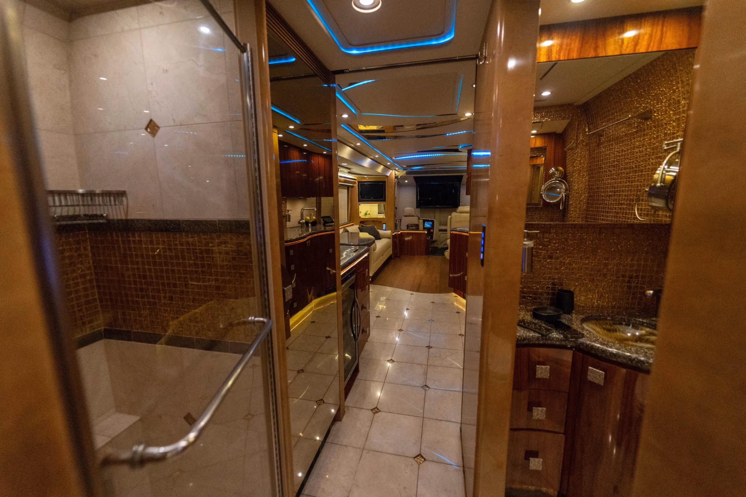 Interior salon cabinetry close-up in Marathon Coach 1194