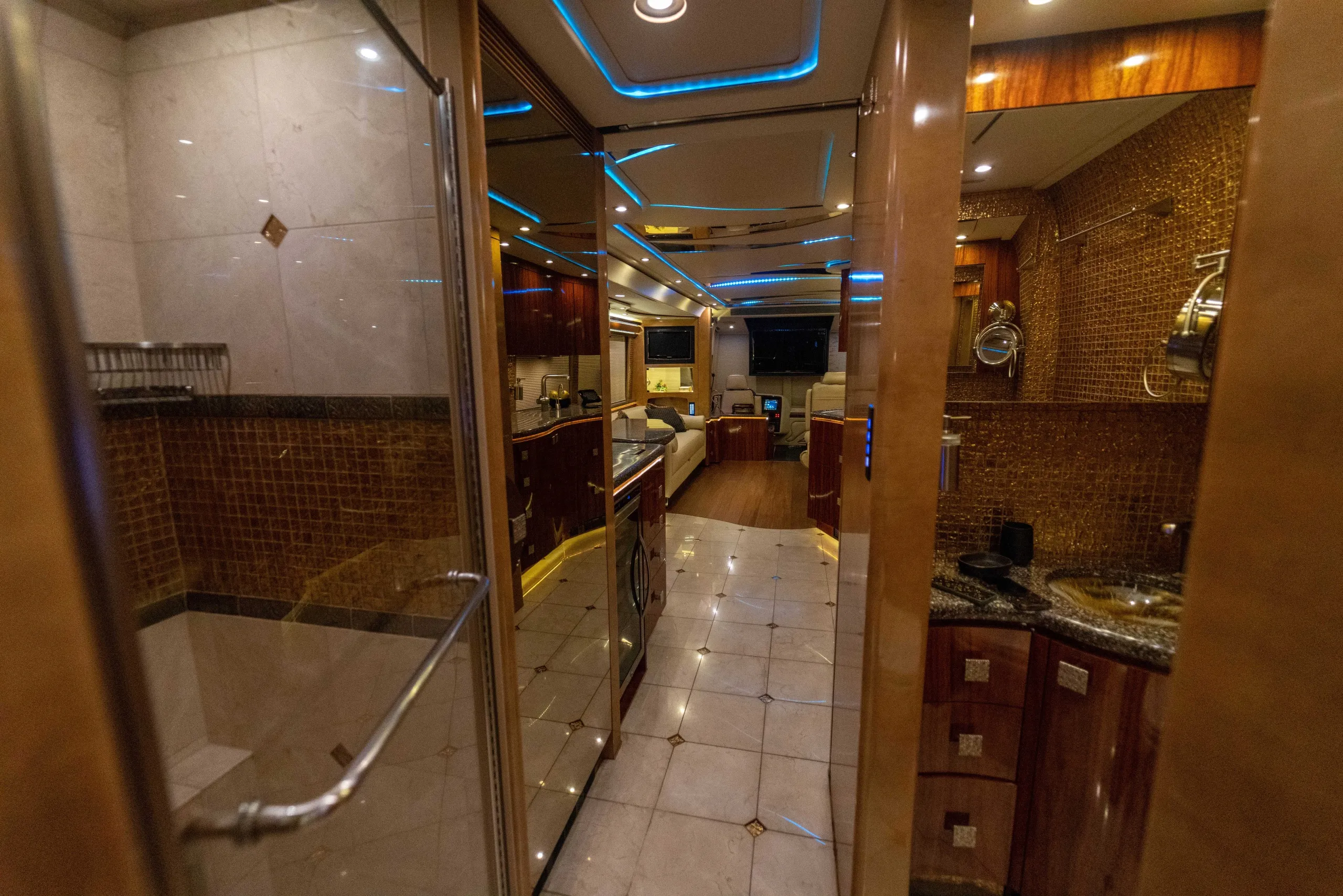 Interior salon cabinetry close-up in Marathon Coach 1194