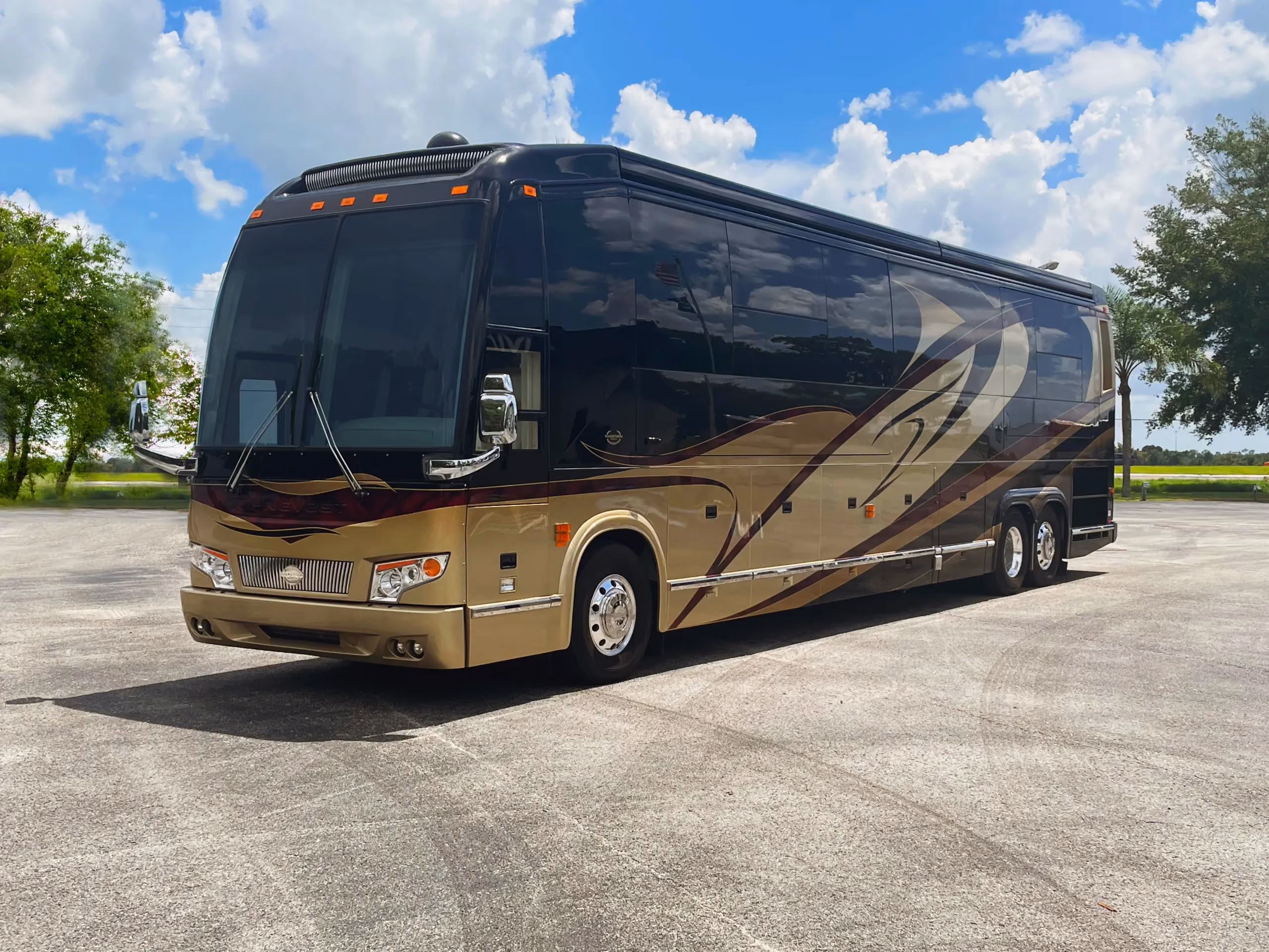 Exterior glamour shot of 2012 Marathon Coach 1202 on Prevost H3-45 chassis