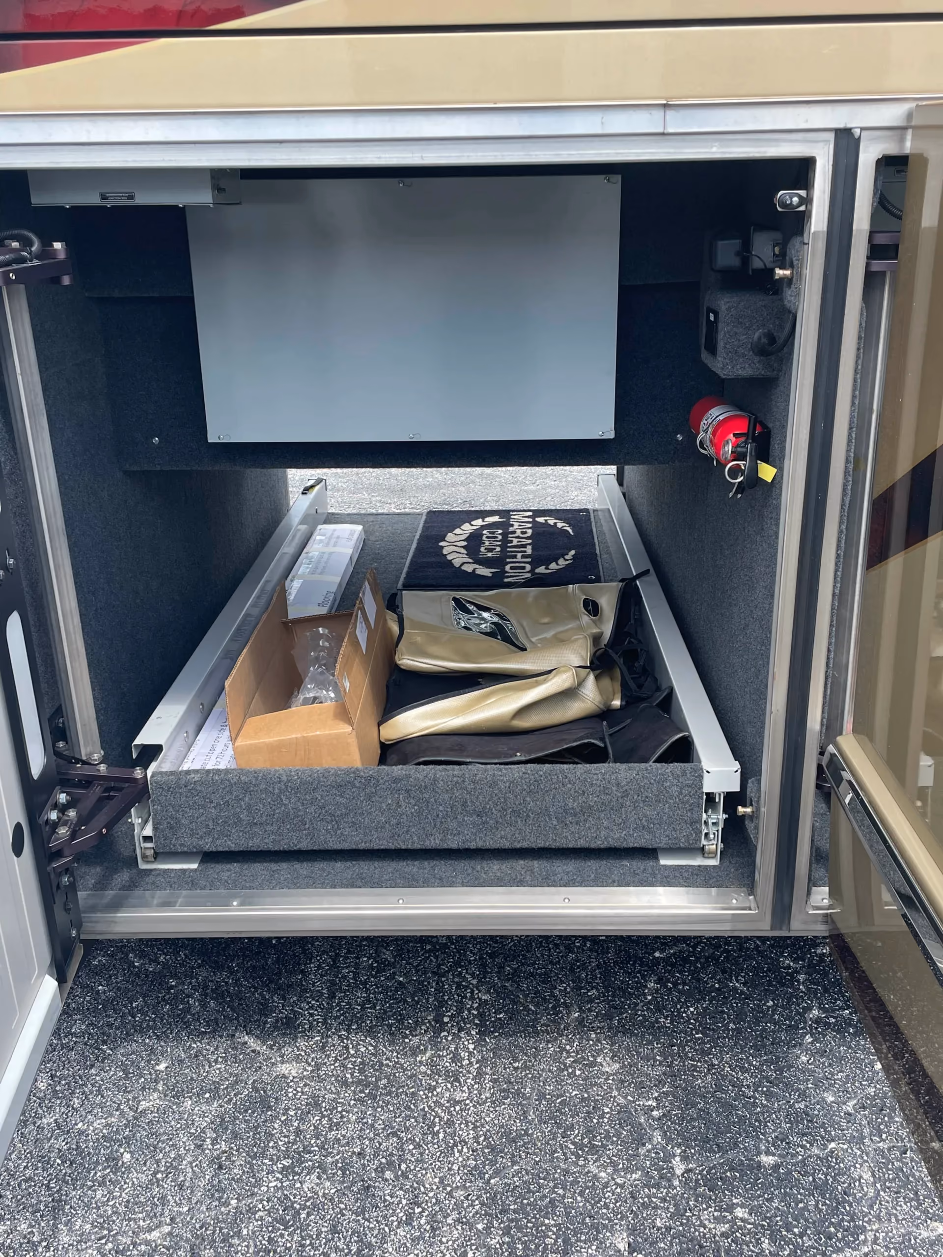 Interior window treatment and upholstery detail in Marathon Coach 1202