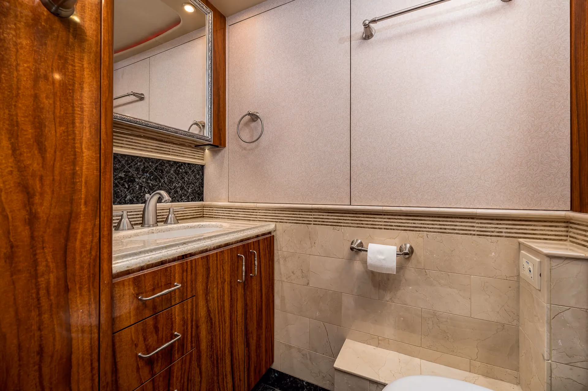 Interior shower area of Marathon Coach 1205