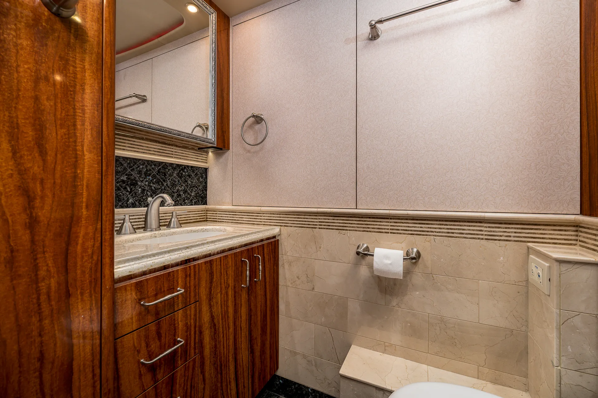 Interior shower area of Marathon Coach 1205