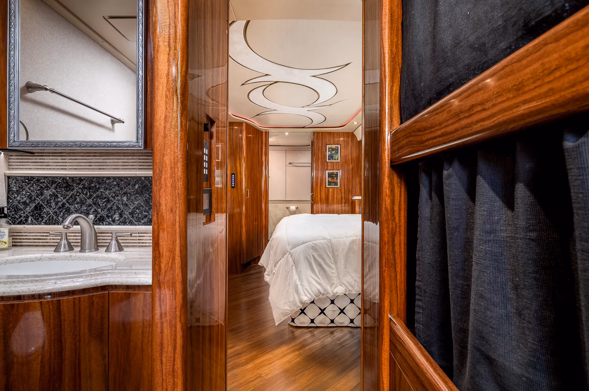 Interior salon detail with TechLink electrical system in Marathon Coach 1205