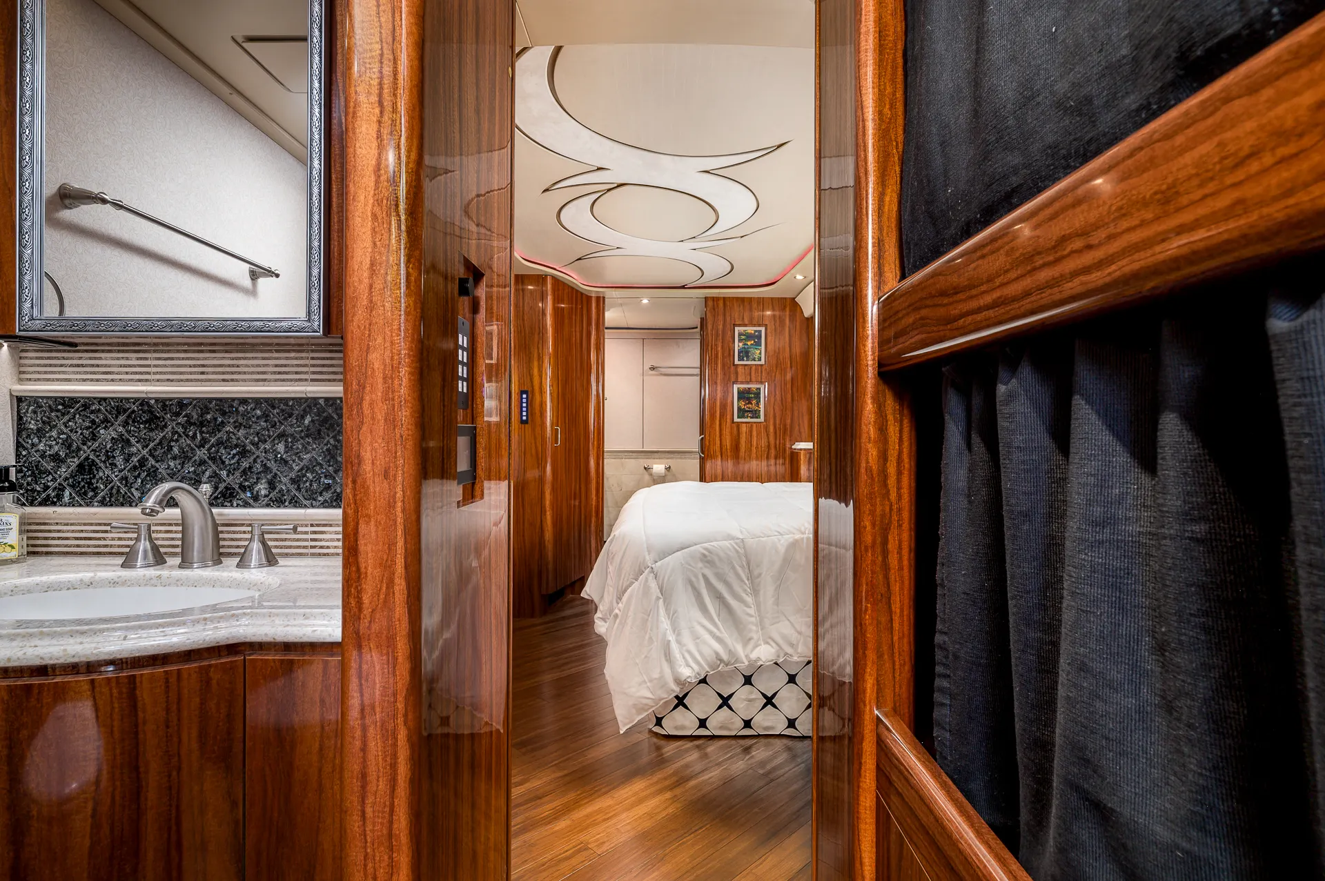 Interior salon detail with TechLink electrical system in Marathon Coach 1205