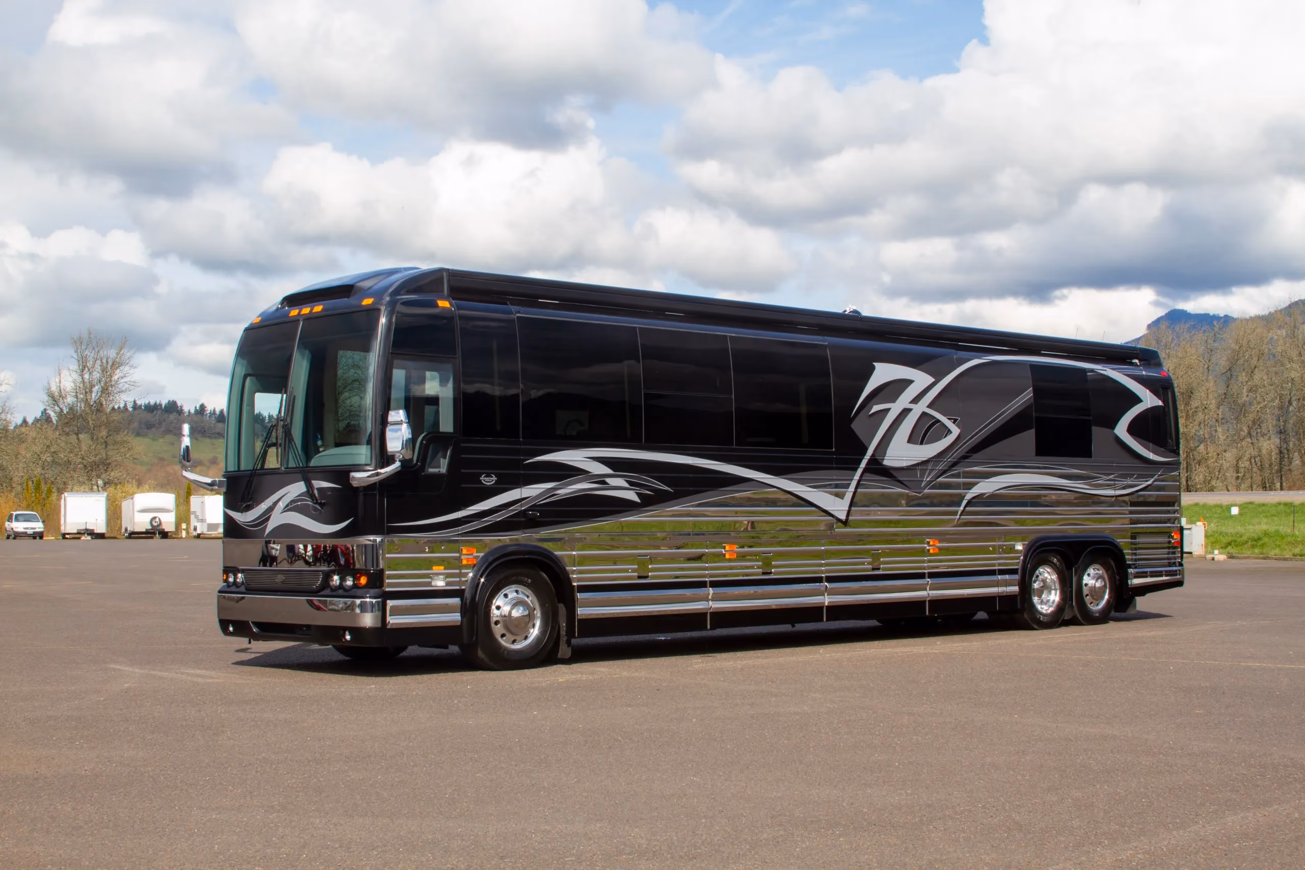 Exterior glamour shot of 2014 Marathon Coach 1207 on Prevost X3-45 chassis