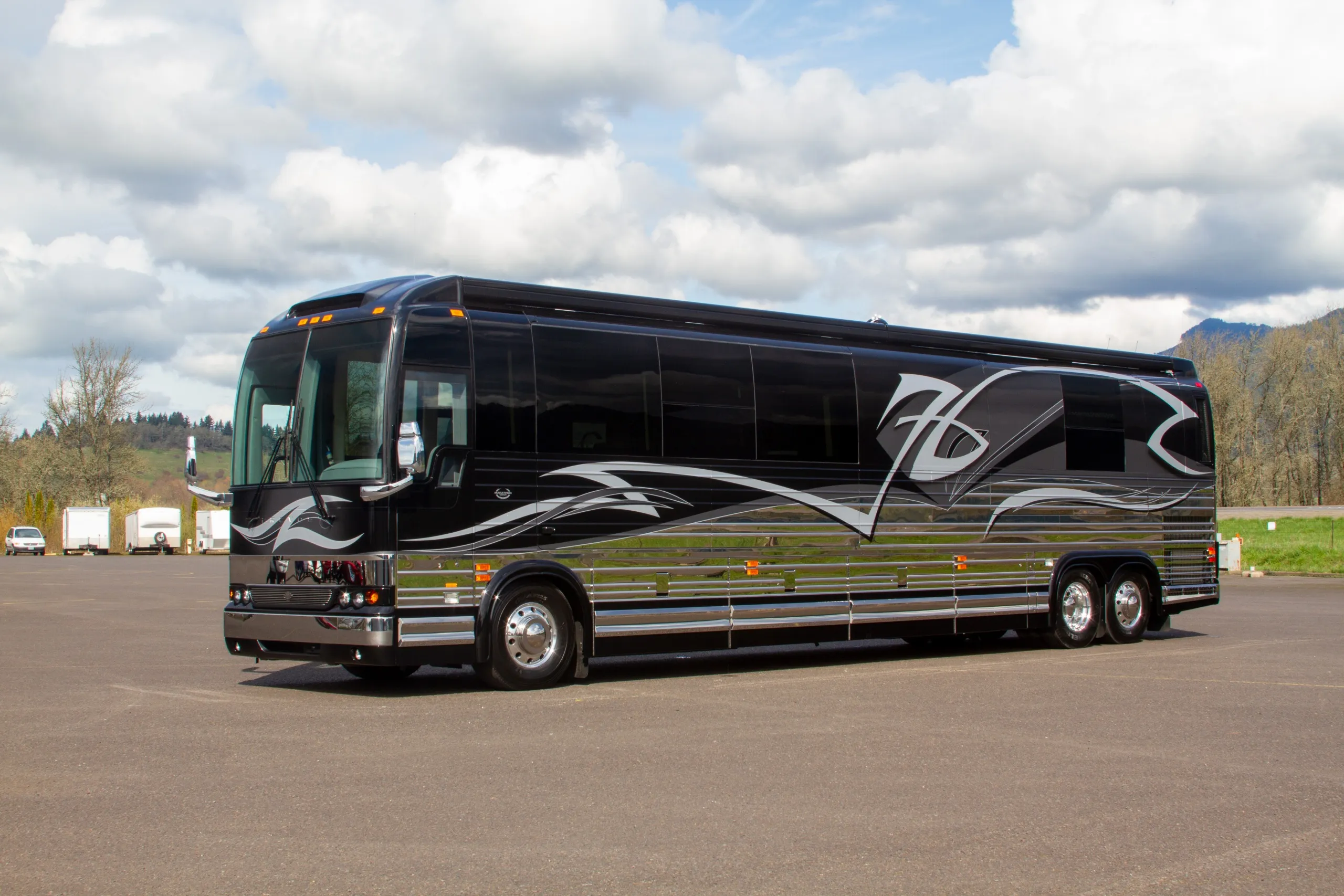 Exterior glamour shot of 2014 Marathon Coach 1207 on Prevost X3-45 chassis