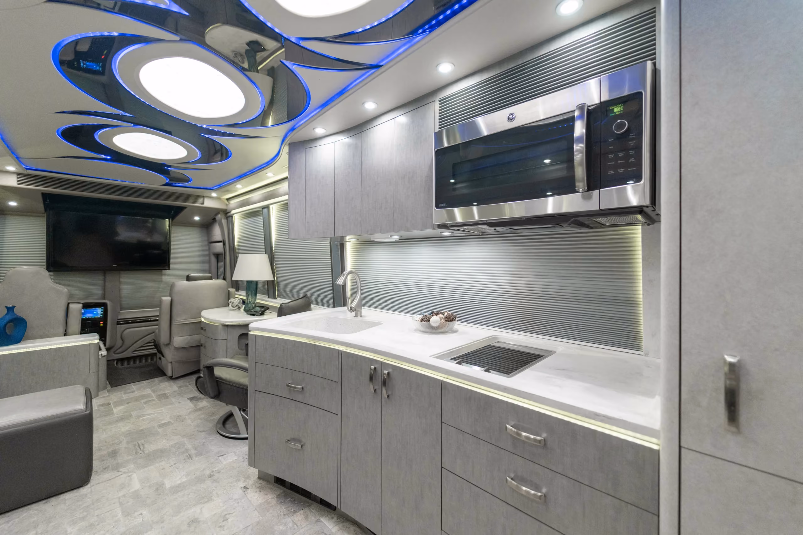 Interior rear bedroom suite of Marathon Coach 1216