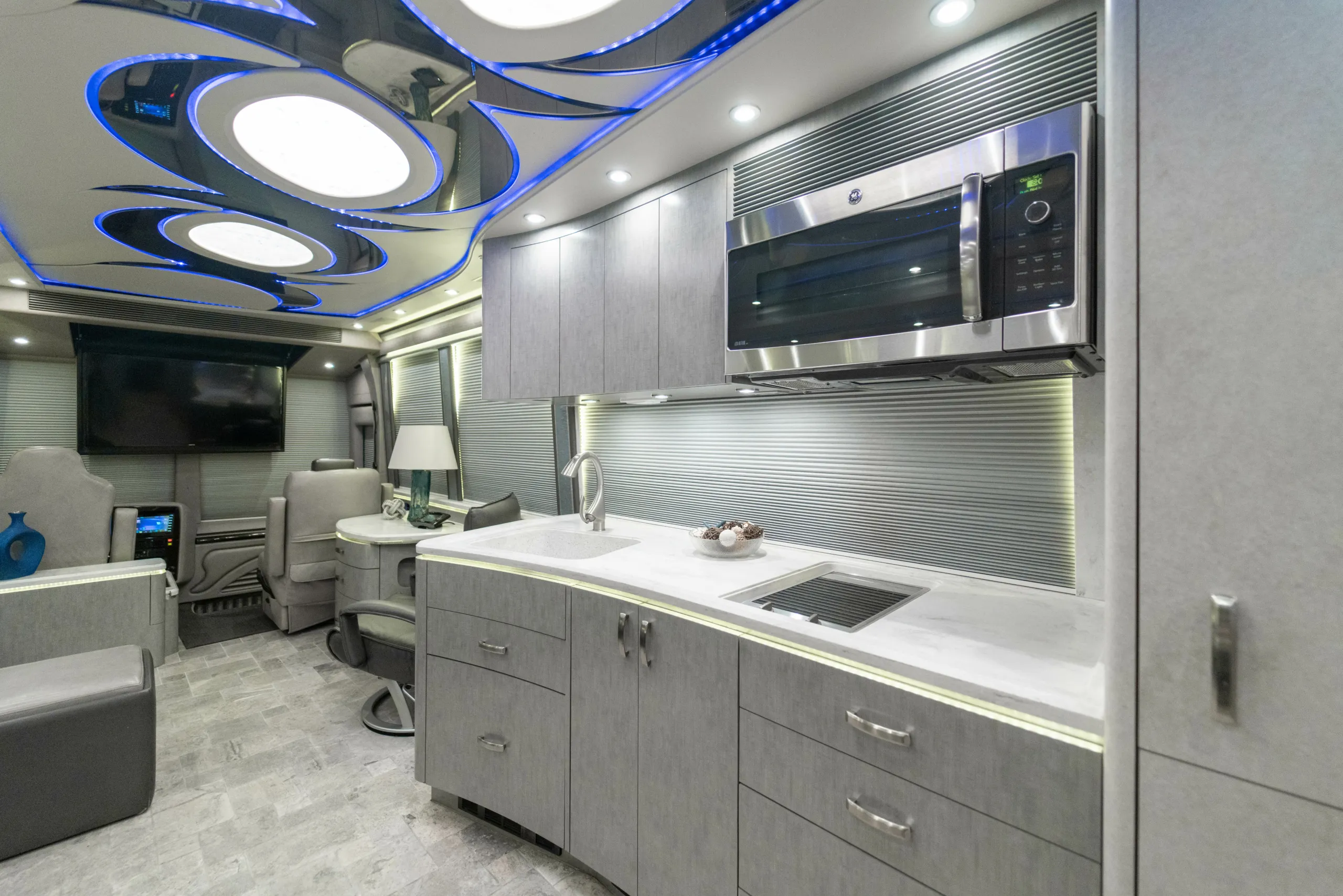Interior rear bedroom suite of Marathon Coach 1216