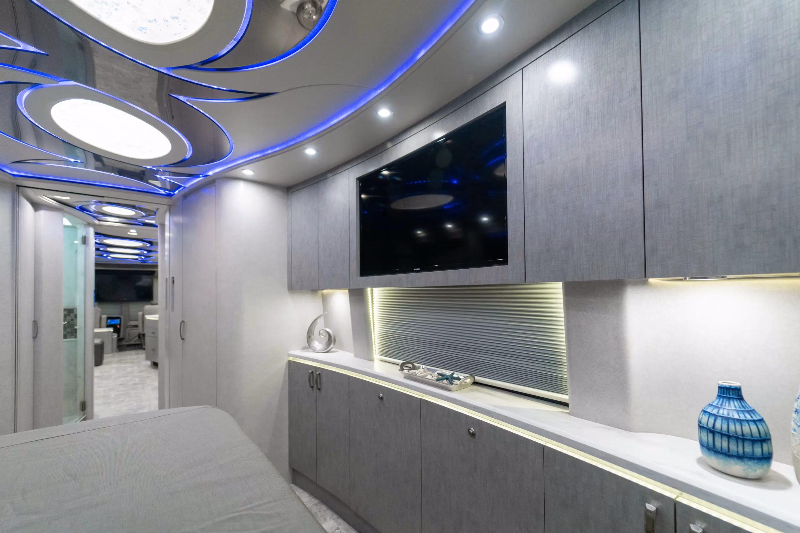 Interior galley kitchen of Marathon Coach 1216