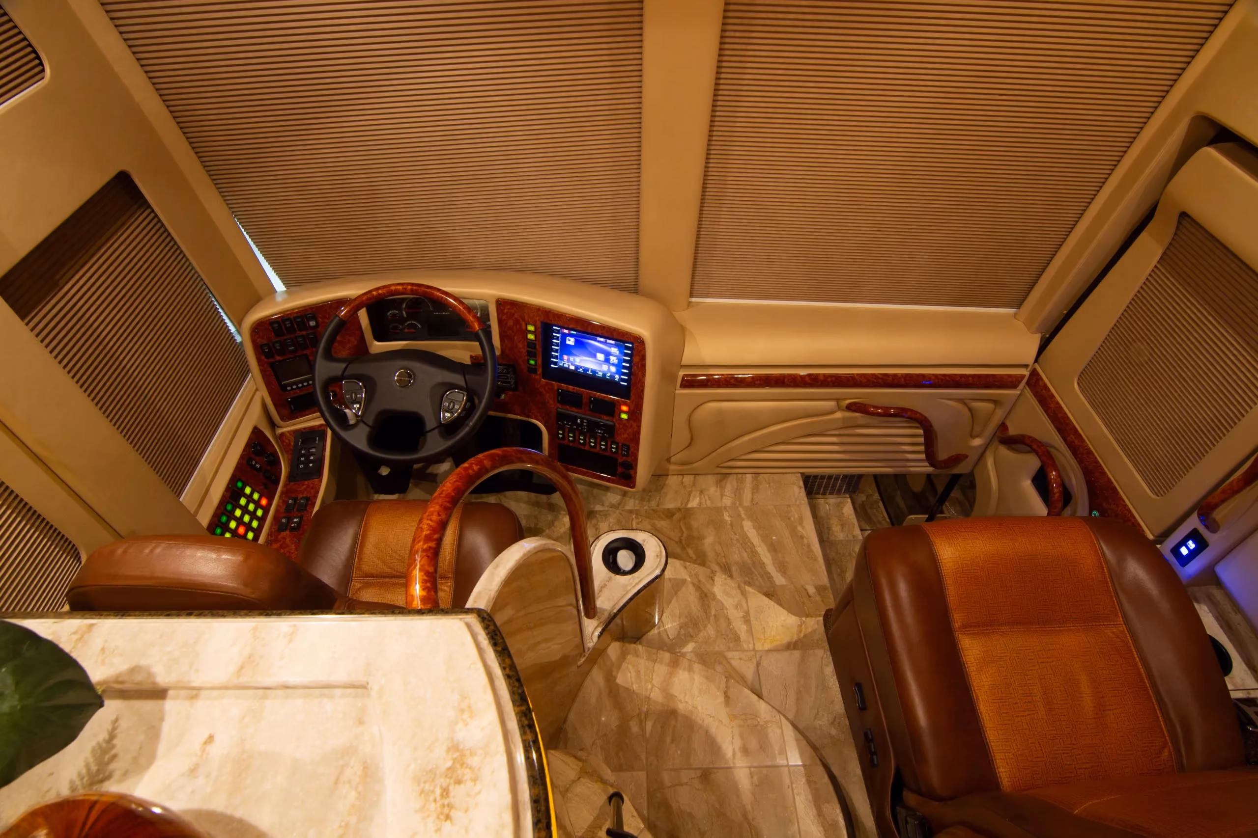 Interior rear bedroom with large wardrobe in Marathon Coach 1221