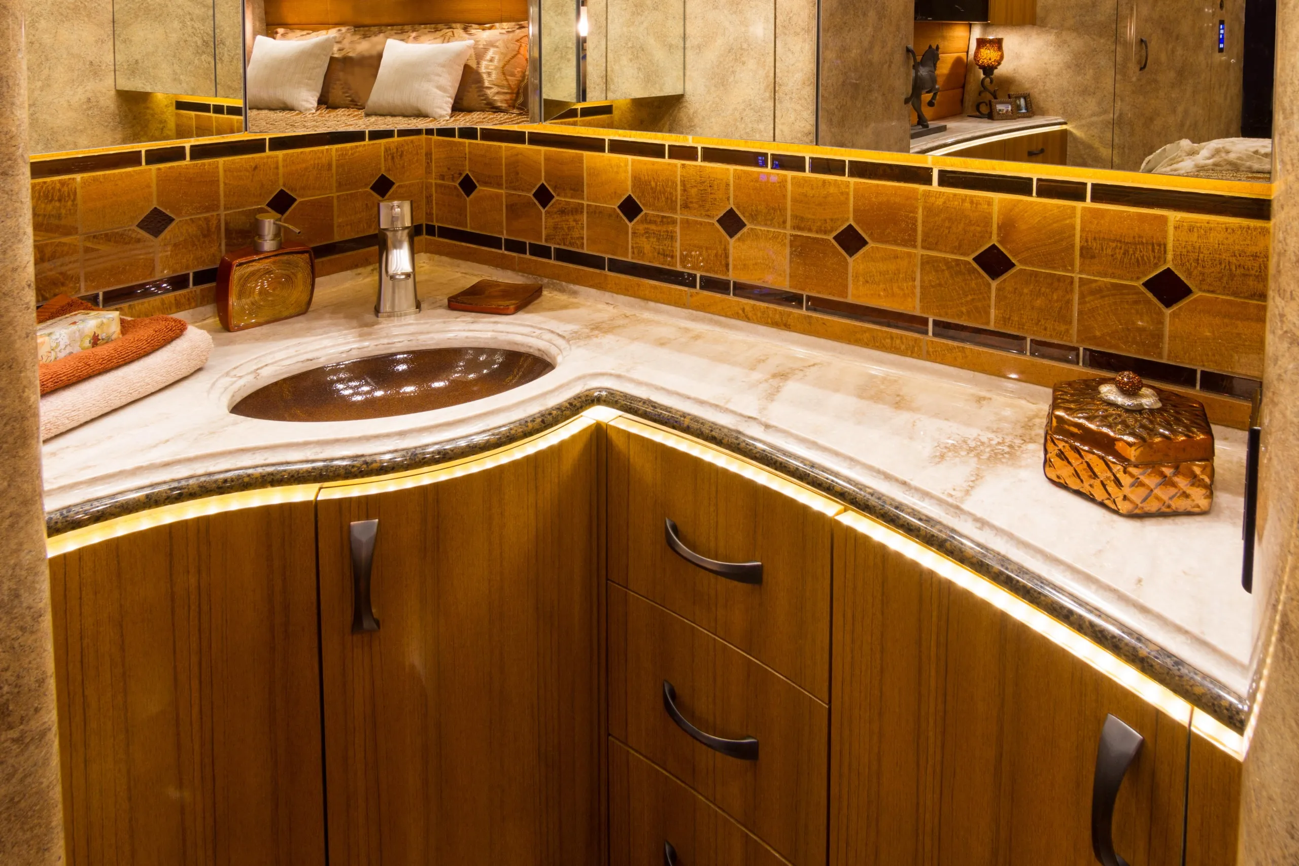 Interior salon of 2015 Marathon Coach 1221 with double-slide layout