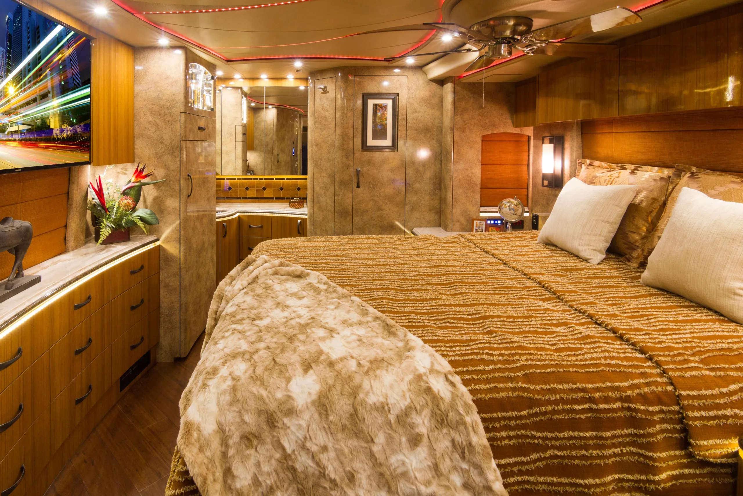 Interior galley kitchen with dishwasher drawer in Marathon Coach 1221