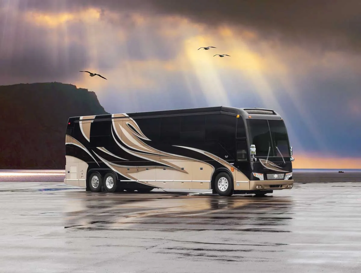 Exterior glamour shot of 2017 Marathon Coach 1245 on Prevost H3-45 chassis