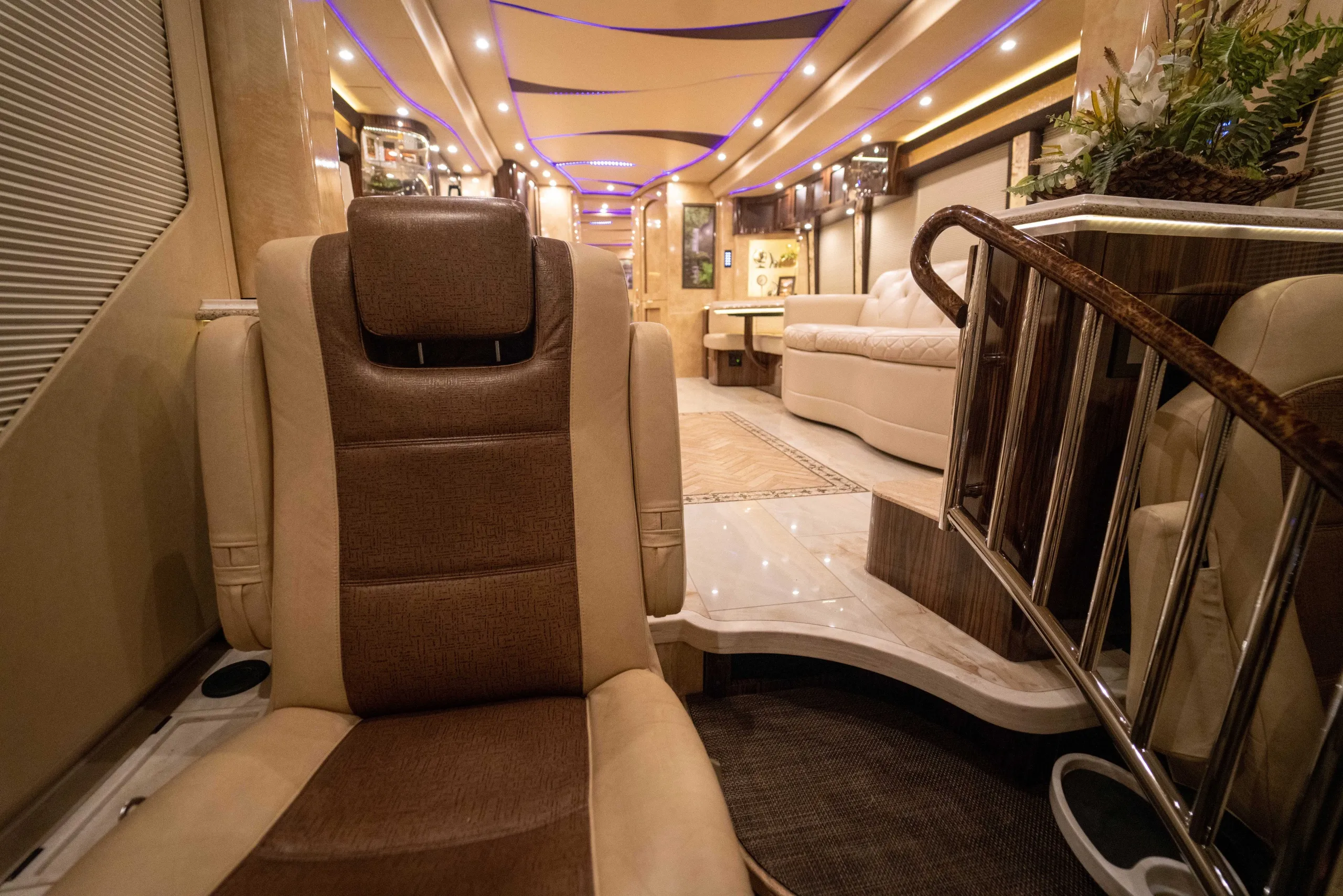 Interior galley countertop surface detail in Marathon Coach 1241