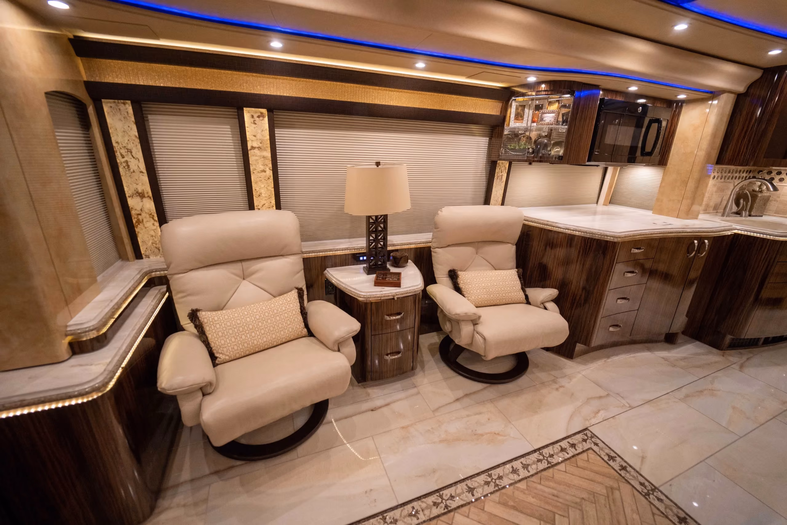 Interior living area of Marathon Coach 1241 with Girard awning package