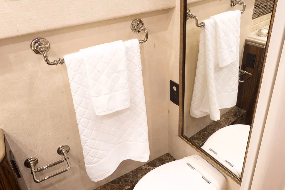 Interior salon cabinetry and finishes in Marathon Coach 1262