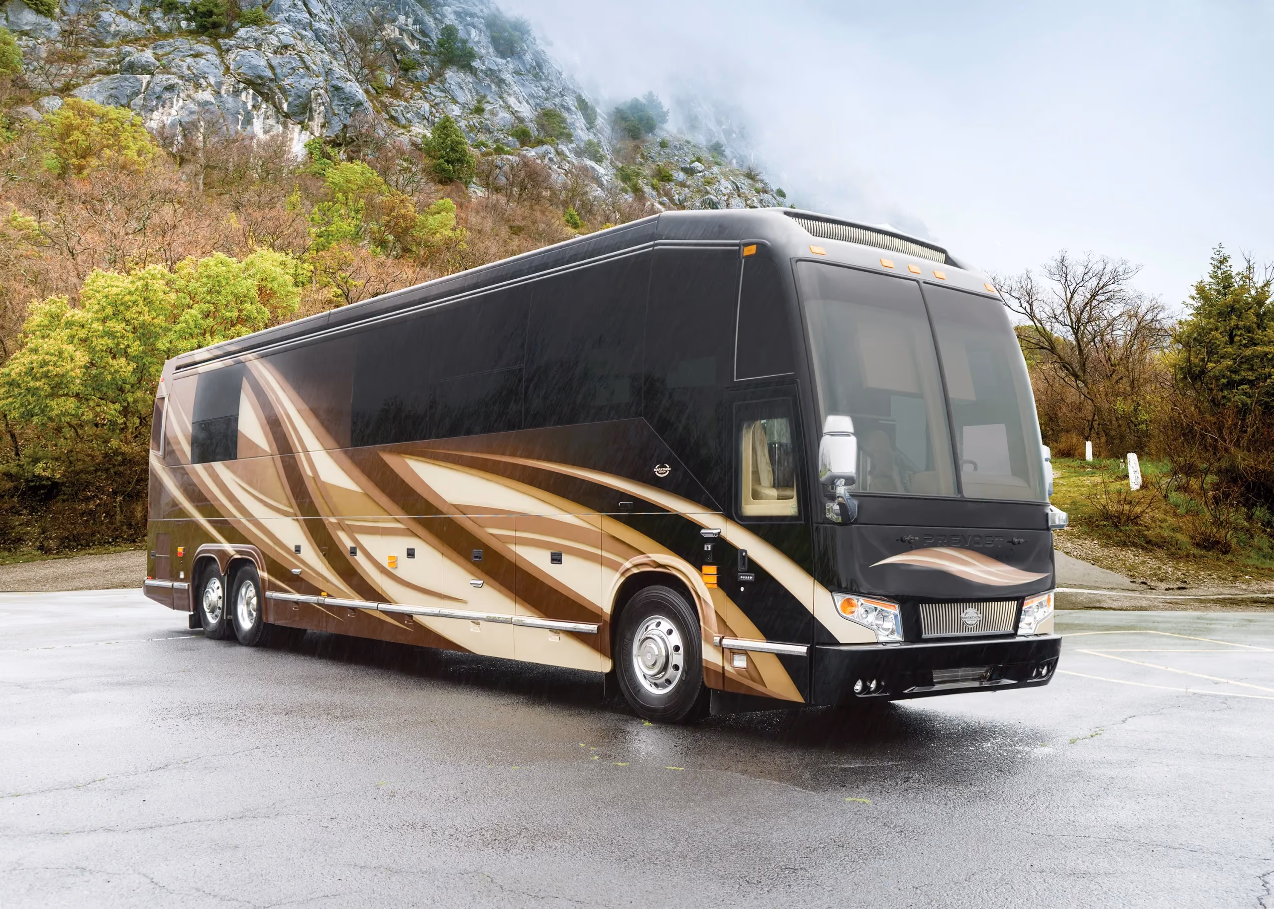 Exterior glamour shot of 2018 Marathon Coach 1262 on Prevost H3-45 chassis
