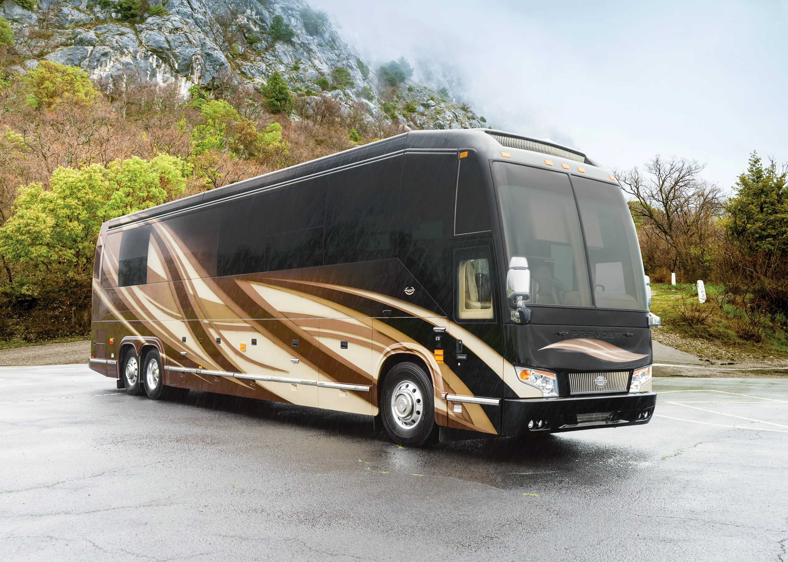 Exterior glamour shot of 2018 Marathon Coach 1262 on Prevost H3-45 chassis