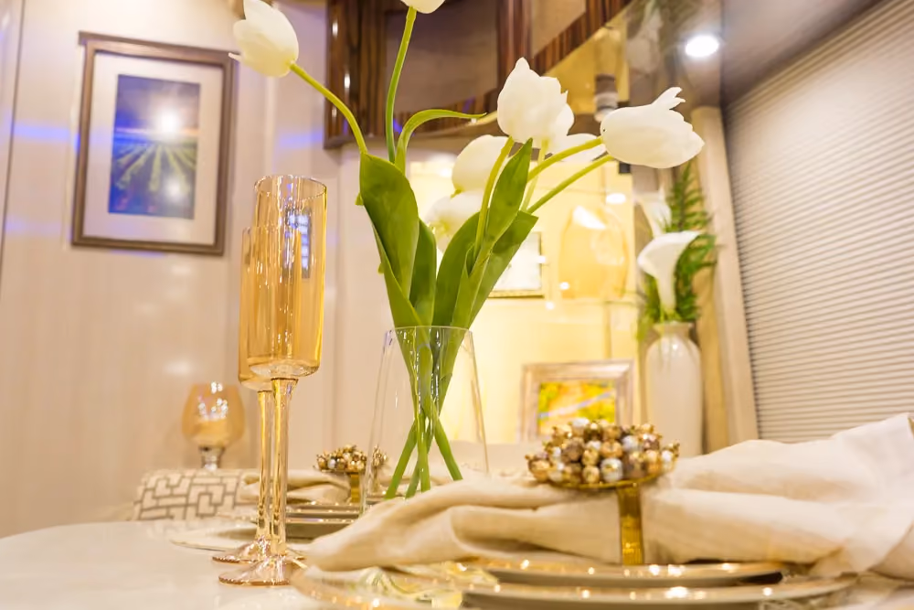 Interior bedroom material close-up in Marathon Coach 1262