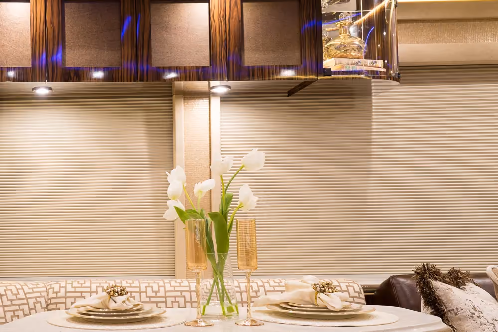 Interior cabinet hardware close-up in Marathon Coach 1262