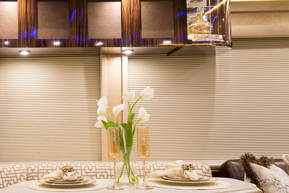 Interior cabinet hardware close-up in Marathon Coach 1262