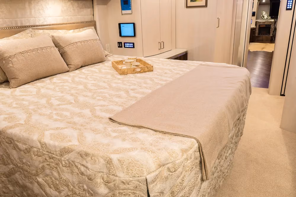 Interior rear bedroom suite of Marathon Coach 1262