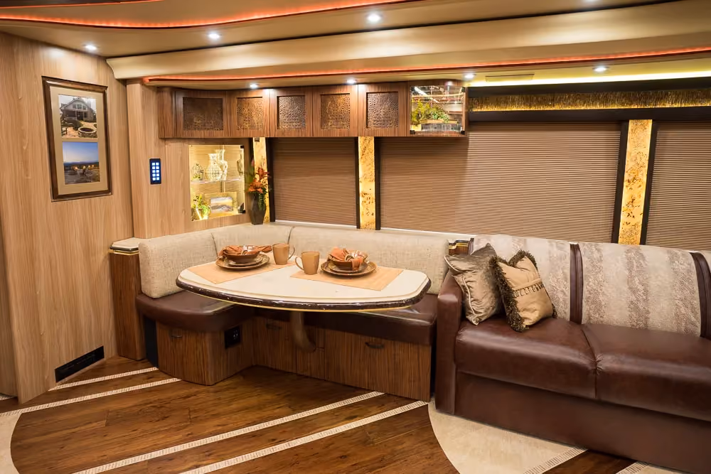 Interior galley countertop and cabinetry in Marathon Coach 1275