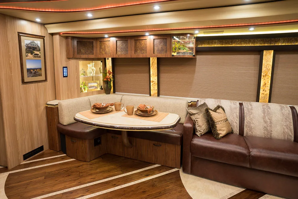 Interior galley countertop and cabinetry in Marathon Coach 1275