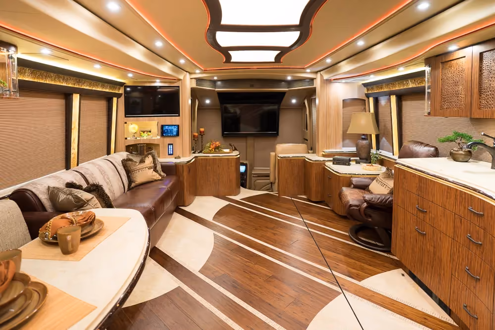 Interior rear bedroom suite of Marathon Coach 1275