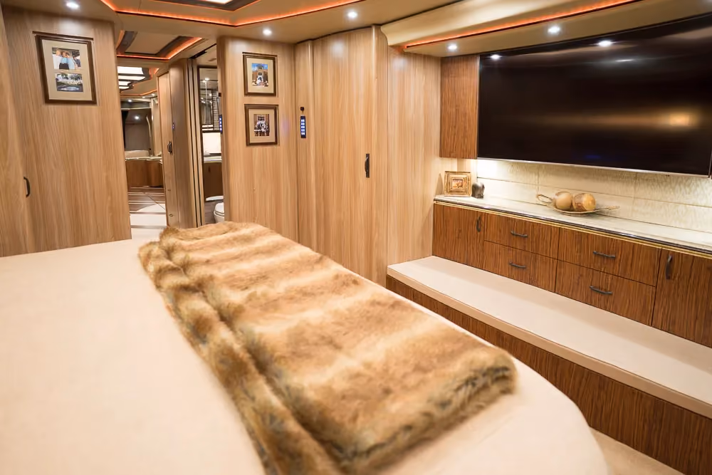 Interior bathroom vanity of Marathon Coach 1275
