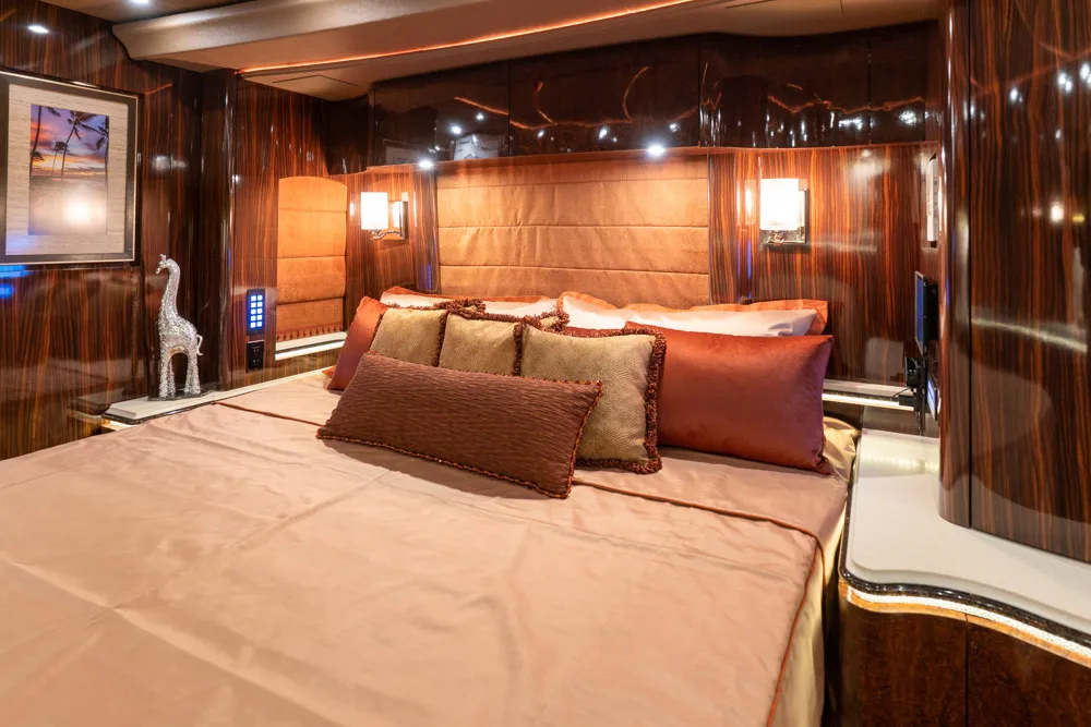 Interior rear bedroom suite of Marathon Coach 1301