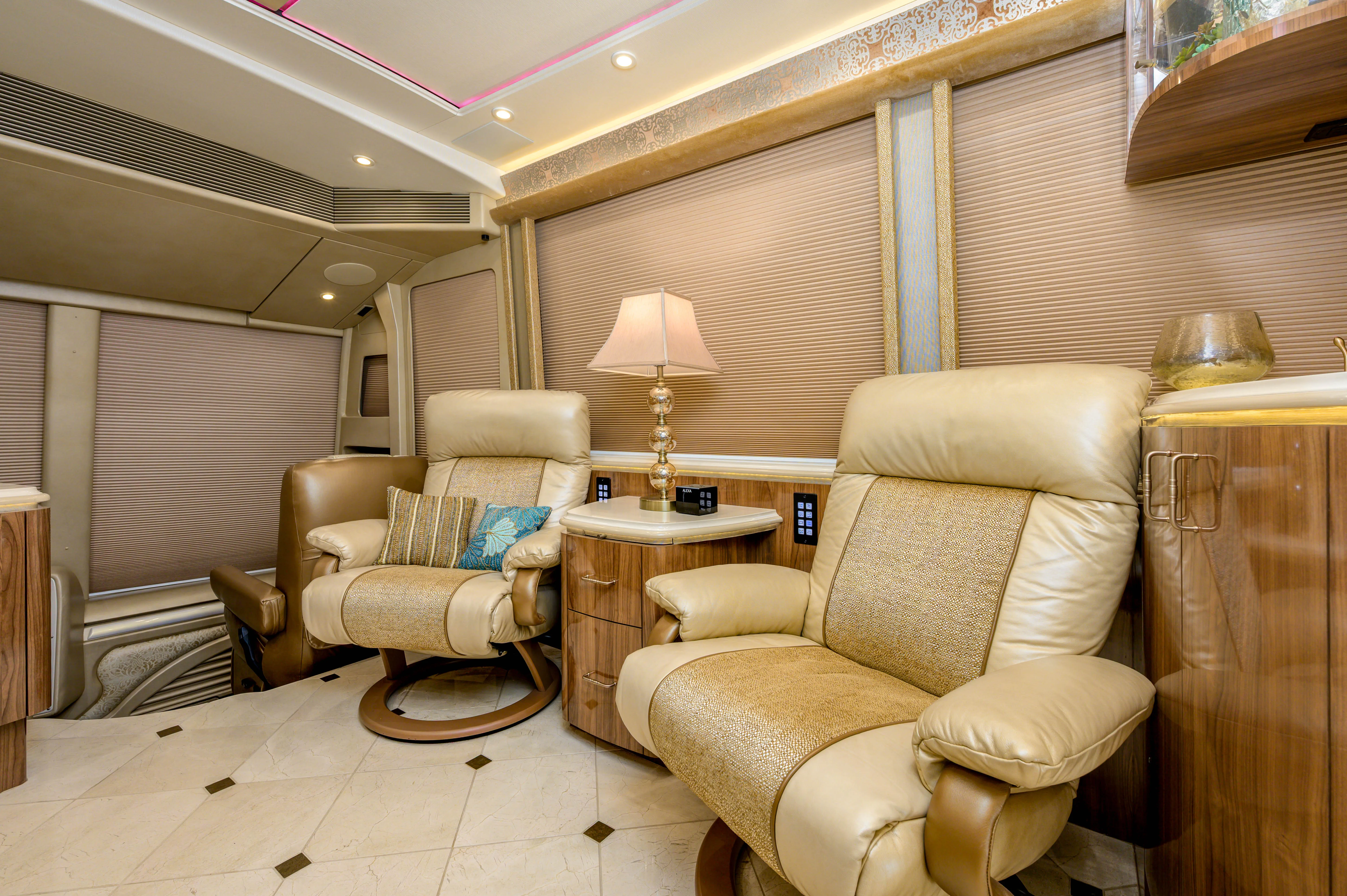 Interior galley countertop and cabinetry in Marathon Coach 1288