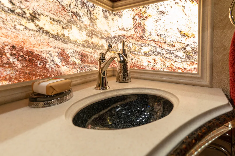 Interior bathroom area of Marathon Coach 1301