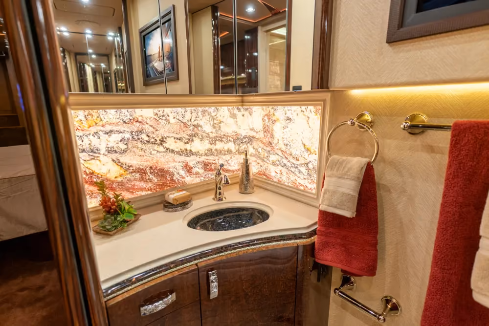 Interior dining area of Marathon Coach 1301