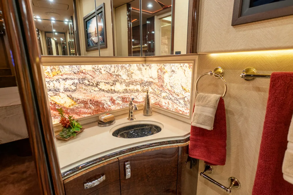 Interior dining area of Marathon Coach 1301