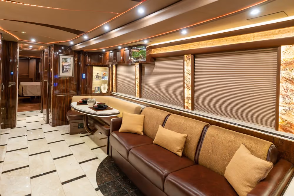 Interior living area of Marathon Coach 1301