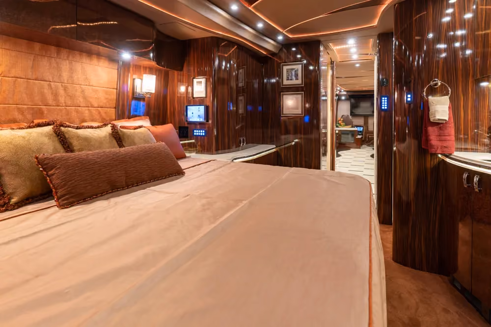 Interior bedroom cabinetry in Marathon Coach 1301