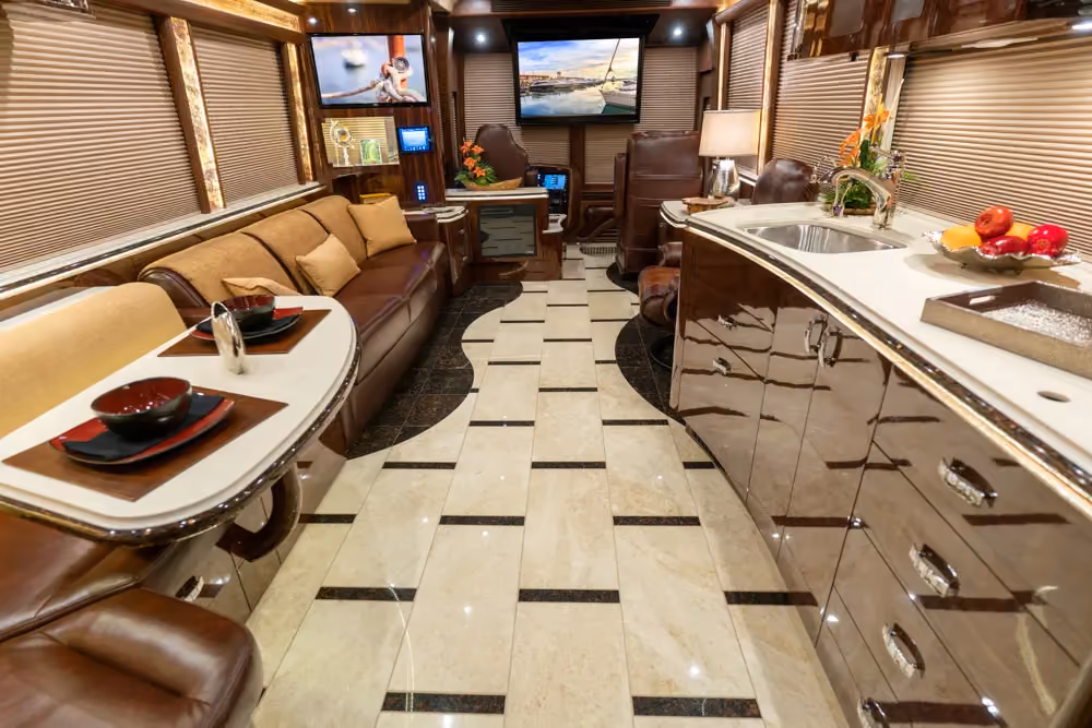 Interior living space of Marathon Coach 1301