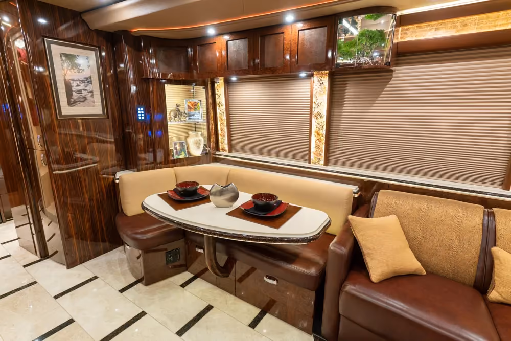 Interior galley kitchen of Marathon Coach 1301