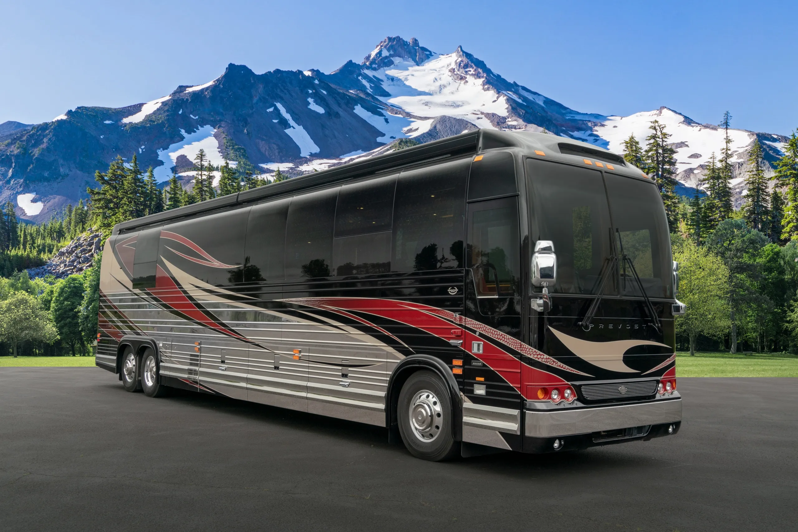 Exterior glamour shot of 2020 Marathon Coach 1301 on Prevost X3-45 chassis