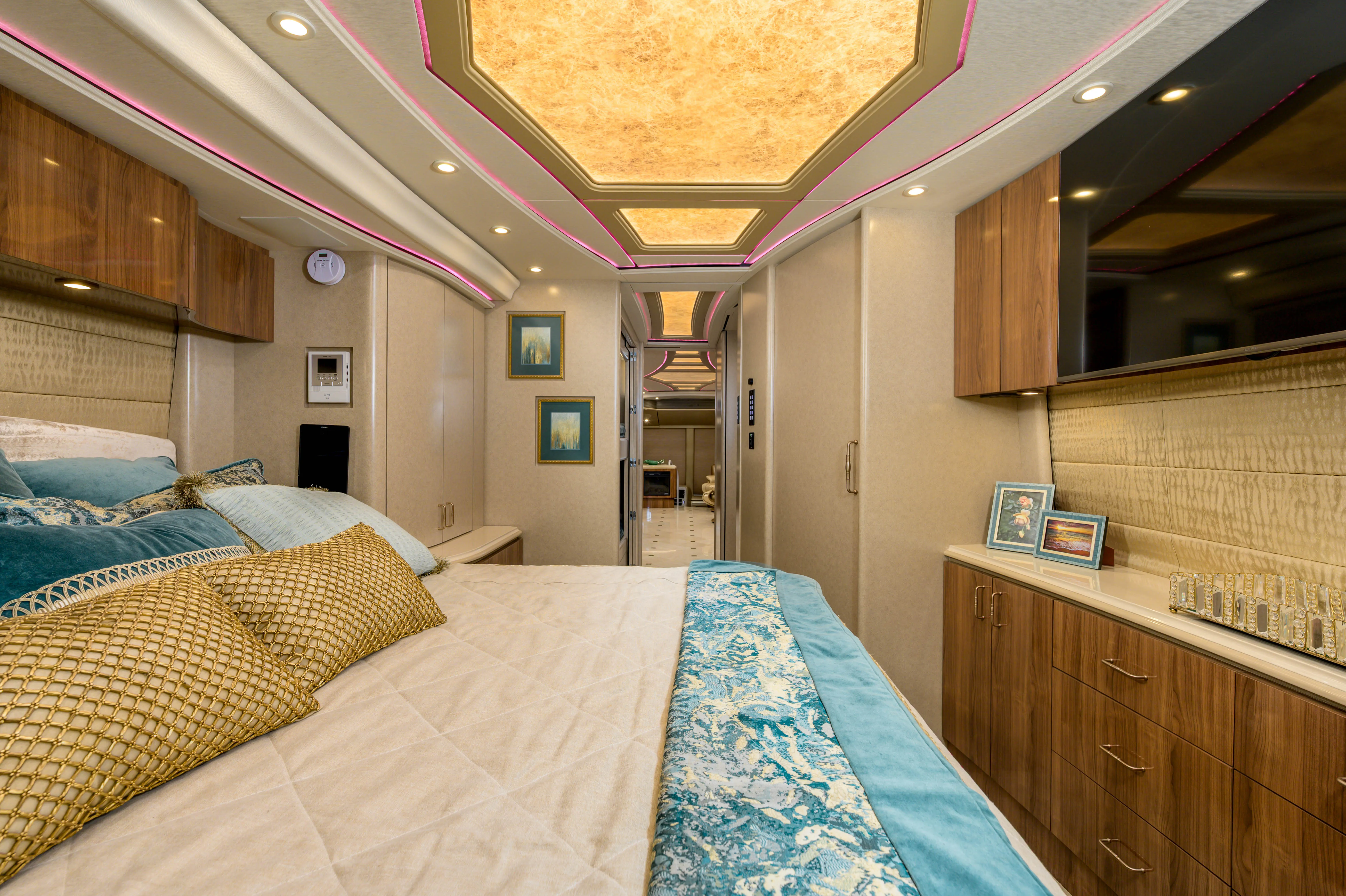 Interior rear bedroom suite of Marathon Coach 1288