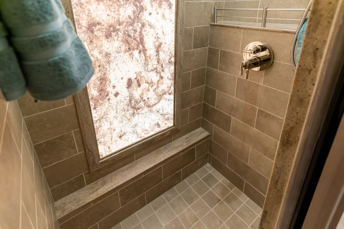 Interior shower area of Marathon Coach 1303