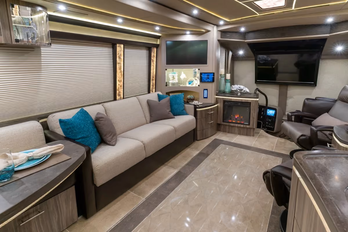 Interior driver area of Marathon Coach 1303