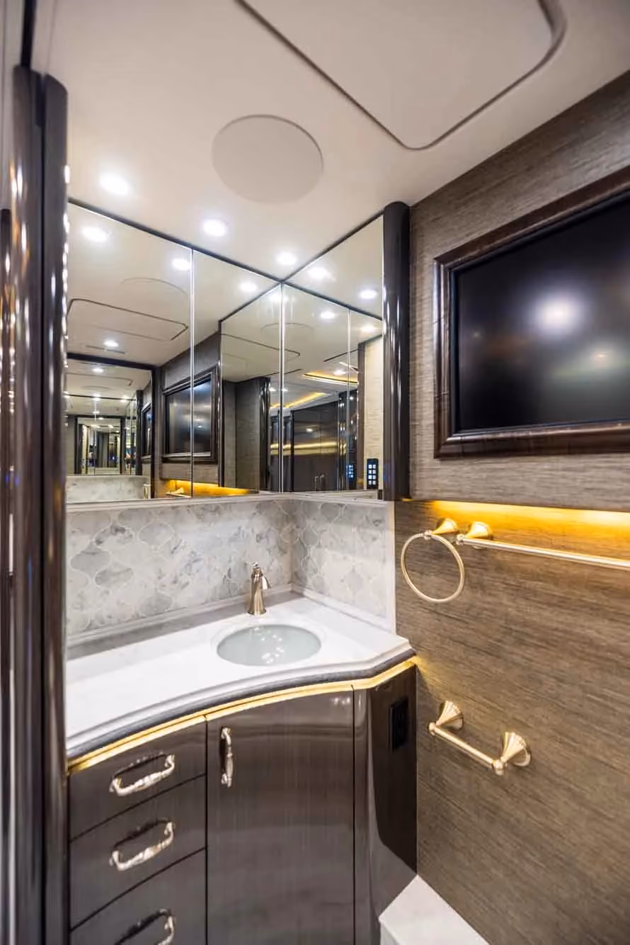Interior fixture and hardware close-up in Marathon Coach 1321