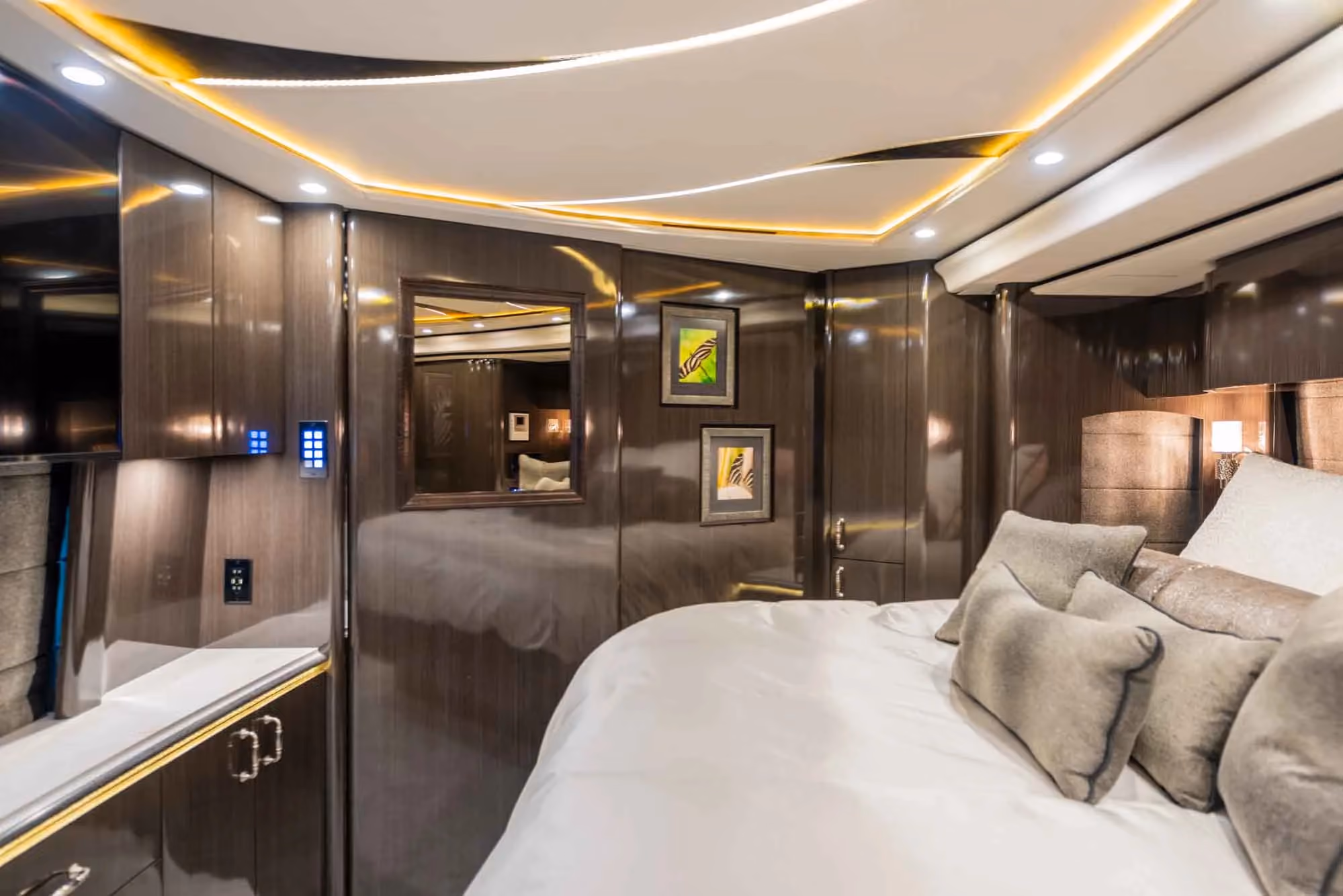 Interior craftsmanship and material detail in 2021 Marathon Coach 1321